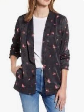 Chelsea28 Navy Blazer with Pink Floral Accents NWOT